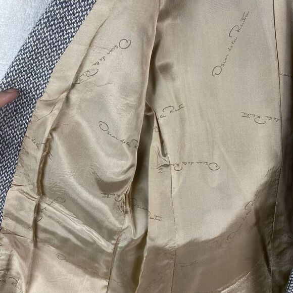 Vintage Oscar‎ de la Renta Wool Blazer Size 5/6 Herringbone Tweed Logo Lined - Picture 6 of 10